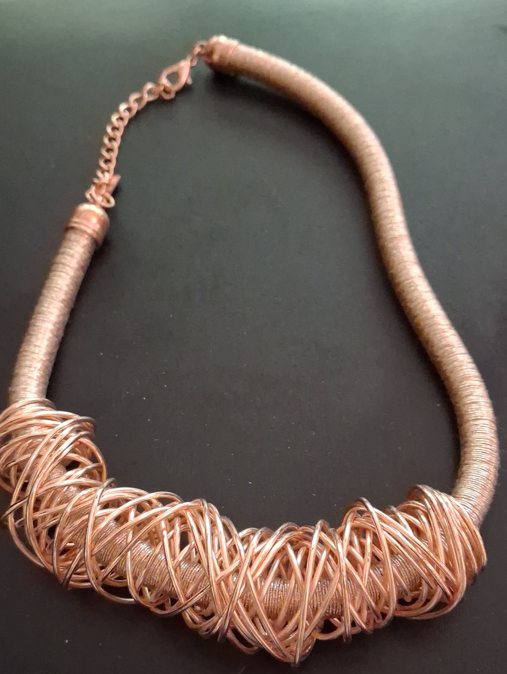 Source Unknown Rose Gold Wrapped Wire Statement Necklace